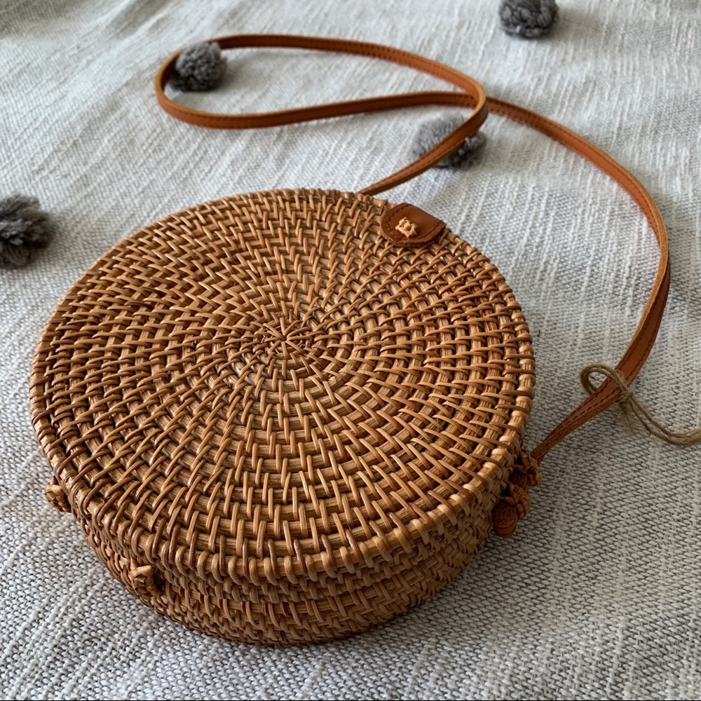 NWOT Round Rattan Crossbody Bag
